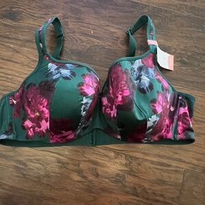Cacique Floral Underwire Bra in Green and Magenta
